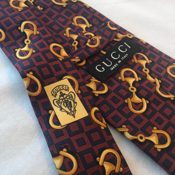 Gucci maroon and navy signature horsebit tie - Picture 4 of 4
